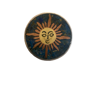 VTG Taxco Mexican Silver & Copper Sun Brooch with crushed Turquoise